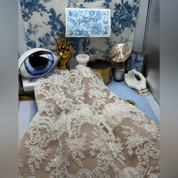 🆕 BRONX & BANCO 🧿 NWOT Maraya Blanc Lace Mini Dress, Sz M US 6 - Picture 13 of 16